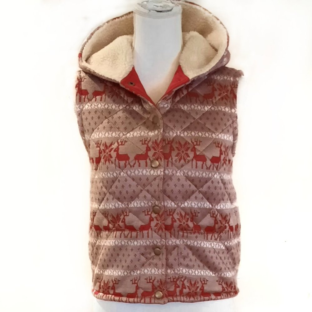 Free People Reindeer Quilted Vest Hoodie